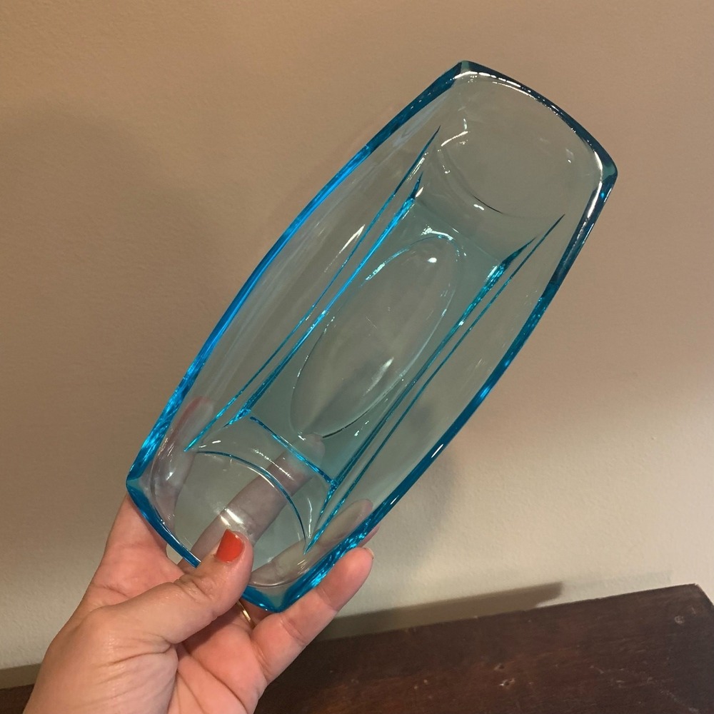 1960s Hazel Atlas Turquoise Capri Blue‎ Glass Serving Relish Rectangular Dish - Picture 4 of 6